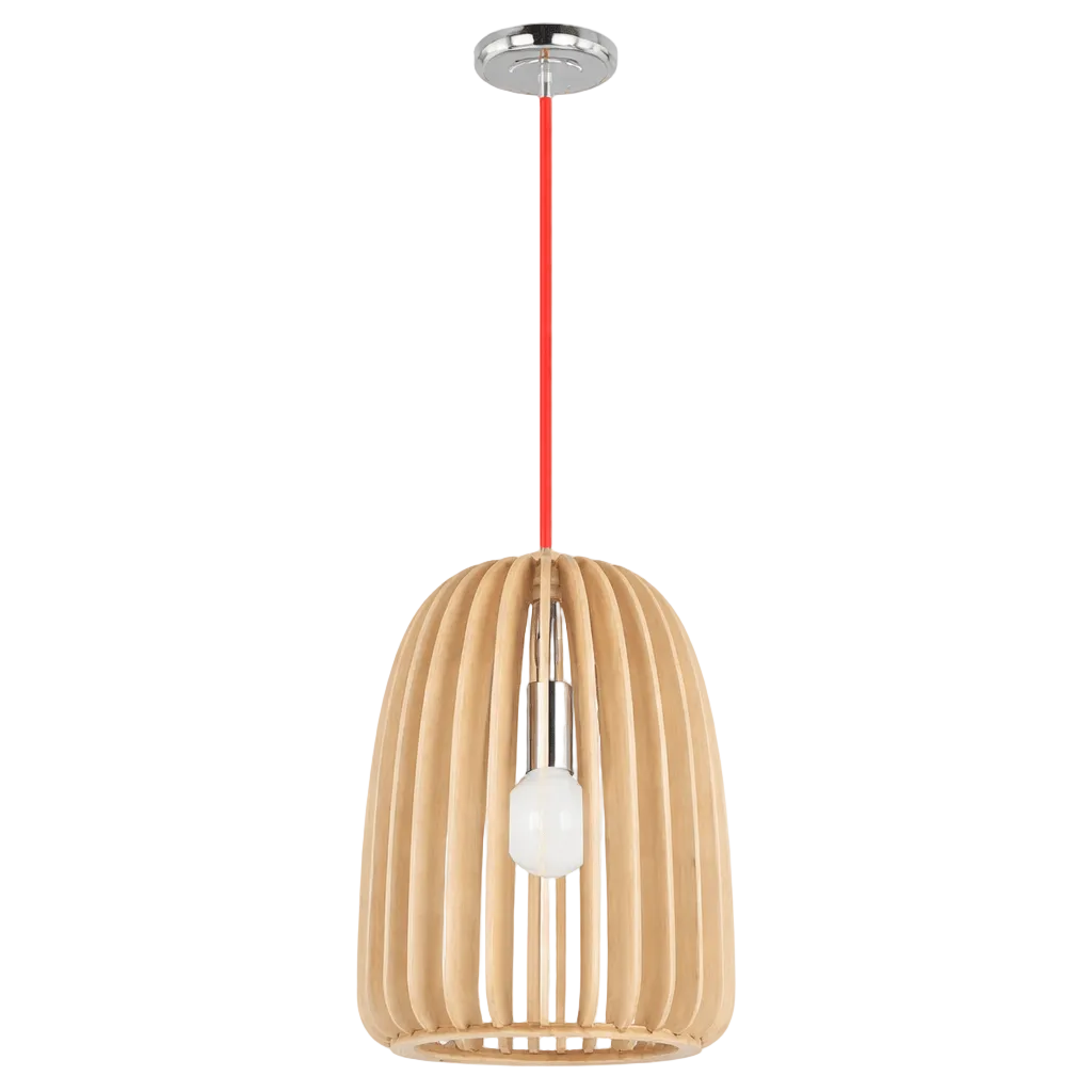 Polished Chrome Pendant with Wood PEN445