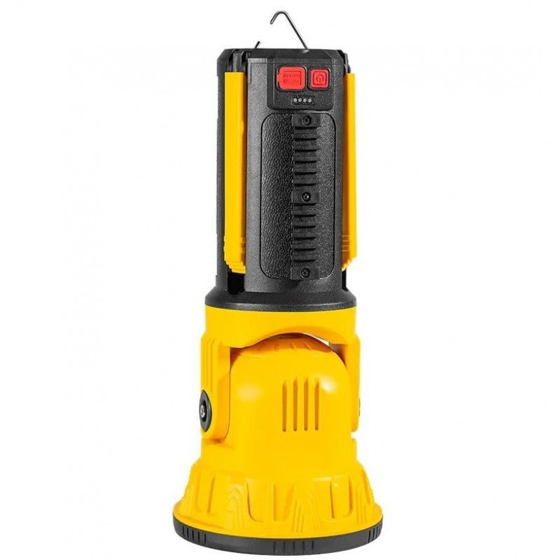 Portable LED searchlight rear view with red control buttons