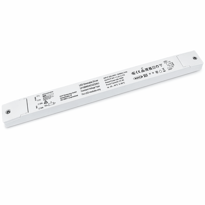 24V DALI Dimmable LED Driver with specifications and connections visible on the side.