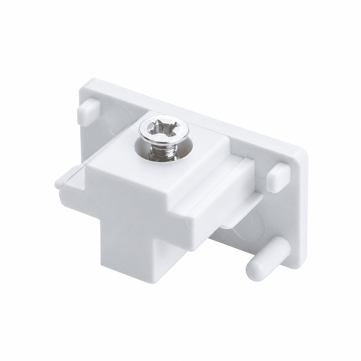 White 35W Bazuka 3-wire track connector with a metal screw for secure attachment.