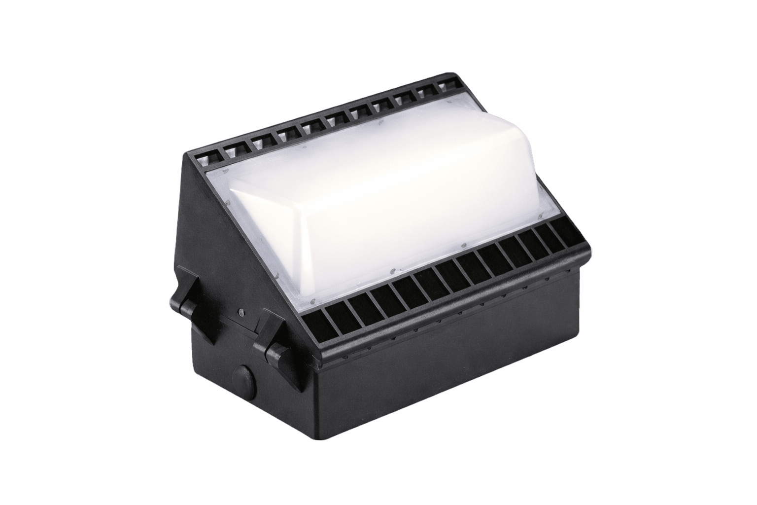 Black outdoor floodlight on a white background