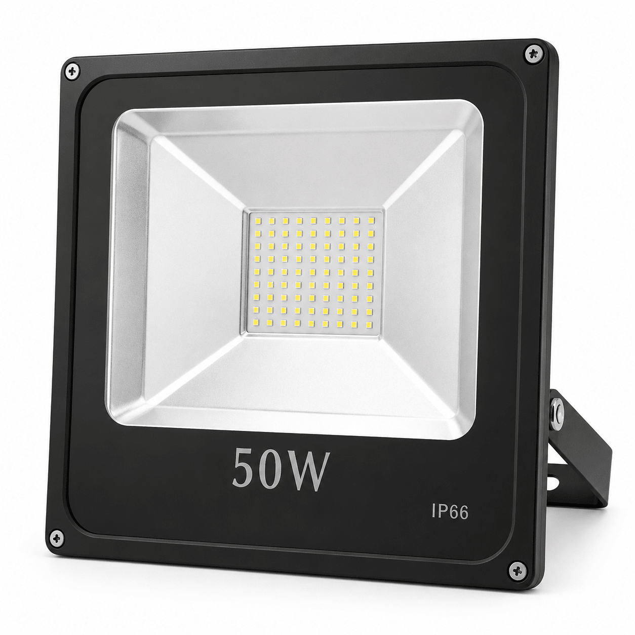 100W green LED flood light with a sleek design, showcasing bright LED panel and sturdy mounting bracket.