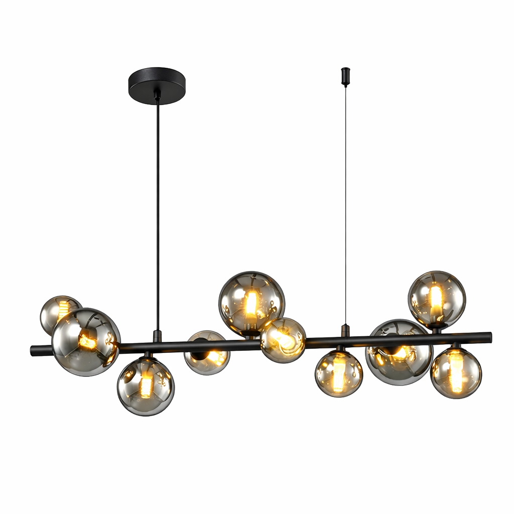 Modern chandelier with multiple glass bulbs on a white background