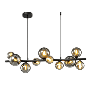 Large Horizontal Bubble Glass Pendant - Black & Smoke Glass