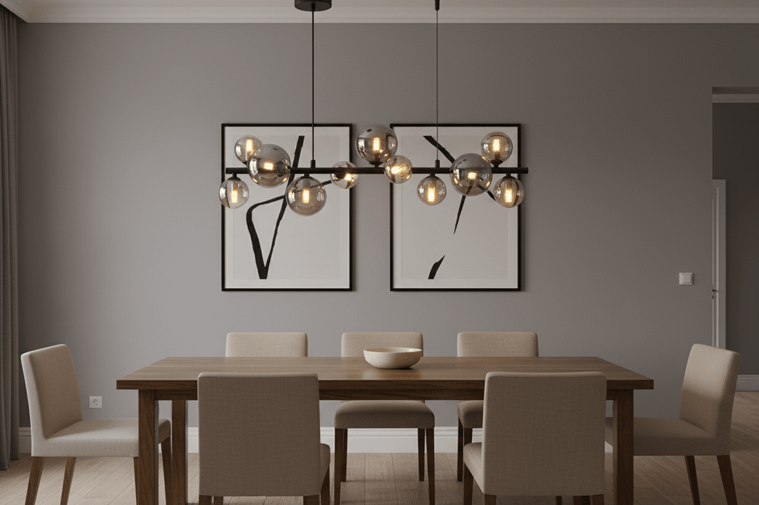 Large Horizontal Bubble Glass Pendant – Black & Smoke Glass
