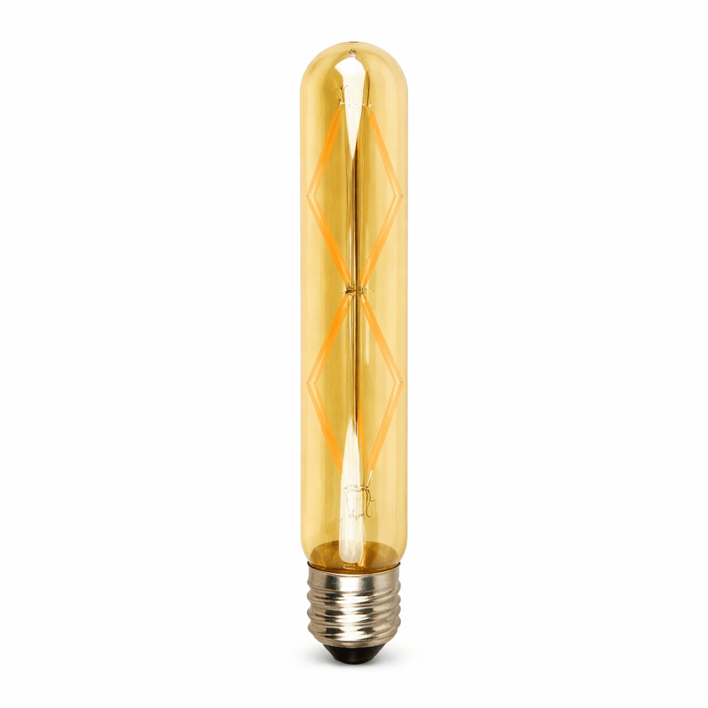 Vintage-style amber glass light bulb on a white background