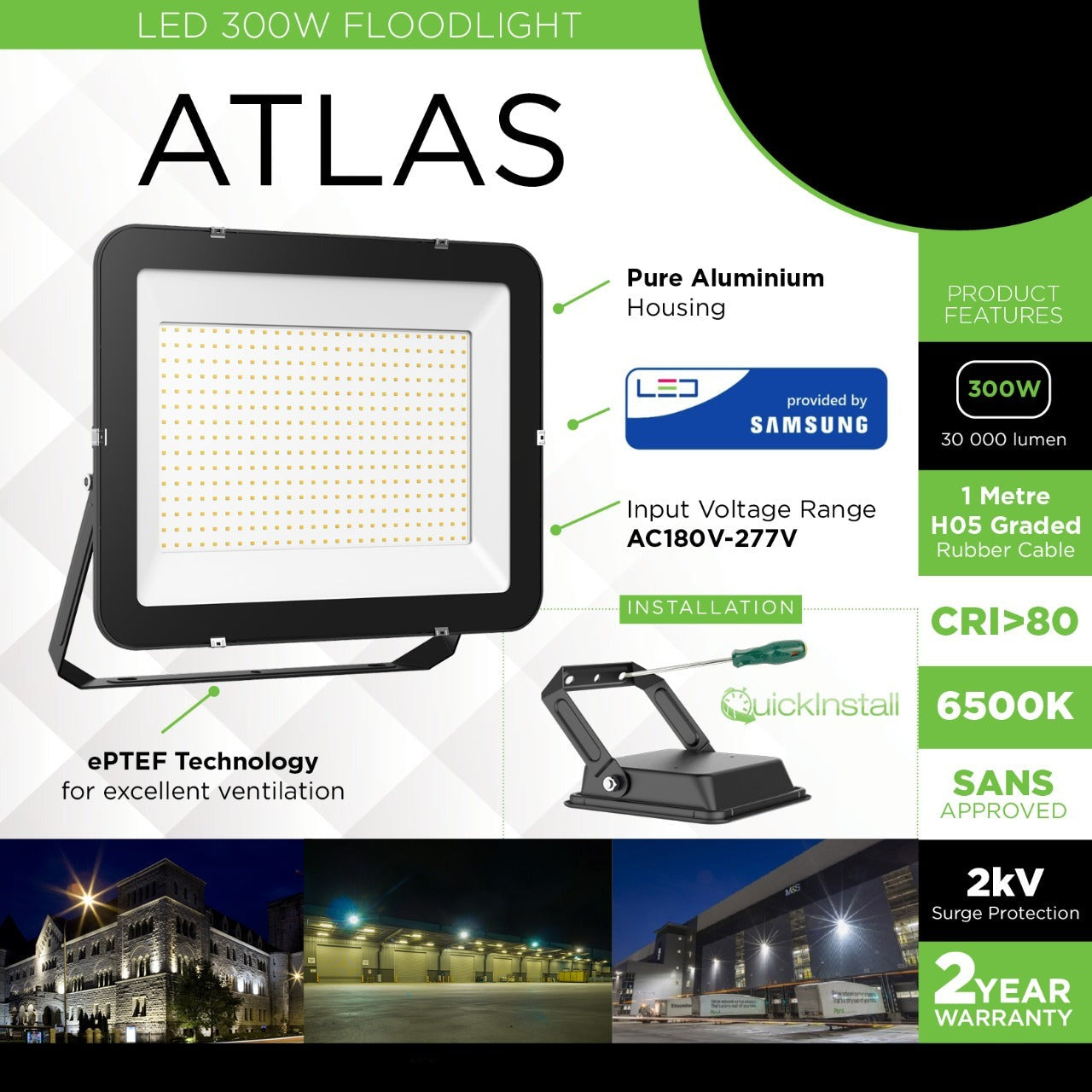 Atlas 300W Surge Protected LED Floodlight - Future Light - LED Lights South Africa