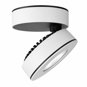 Adjustable LED downlight with a white finish, featuring a tilting head for focused lighting.
