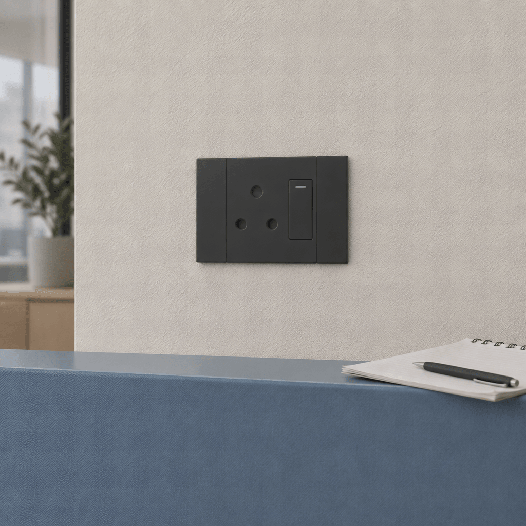 Veti 2 - Charcoal Horizaontal Single 16A Socket - Switched