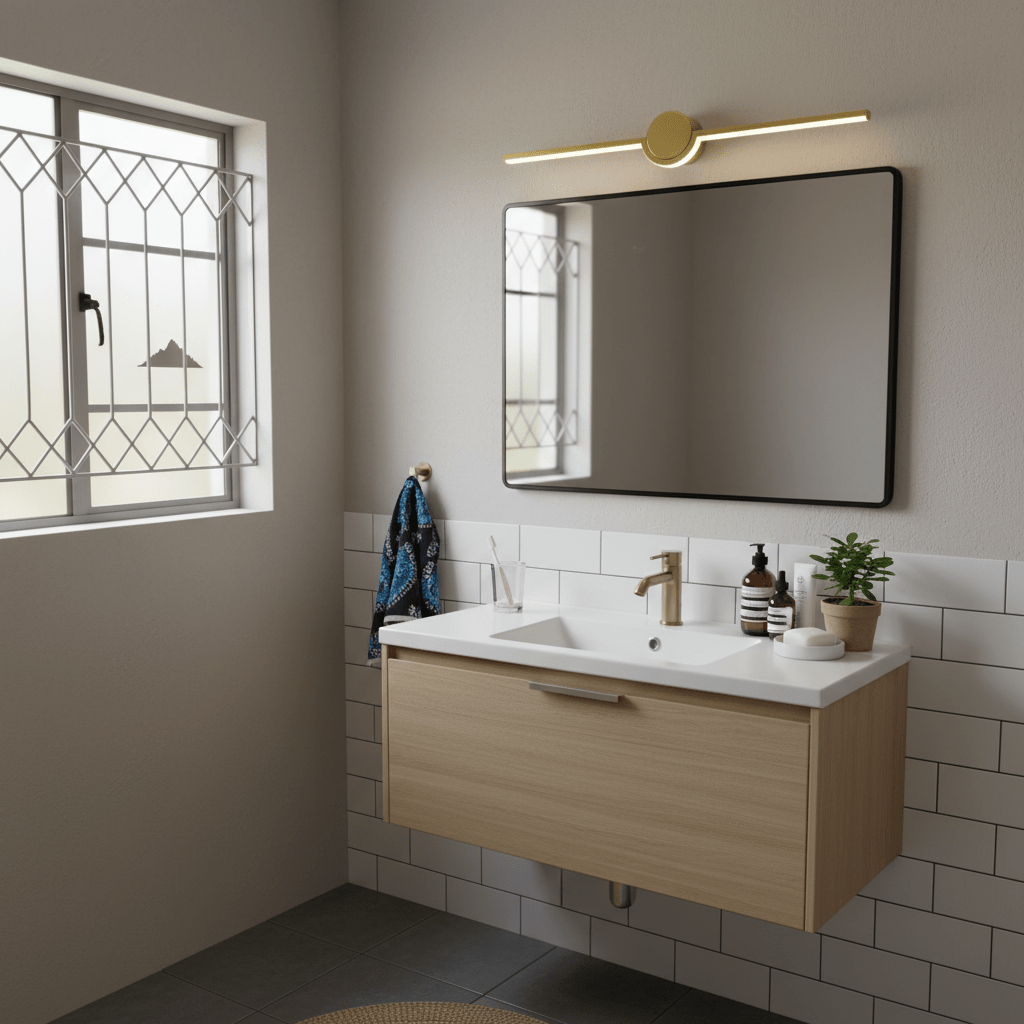 Modern slim chrome bathroom wall light with frosted diffuser for vanity use