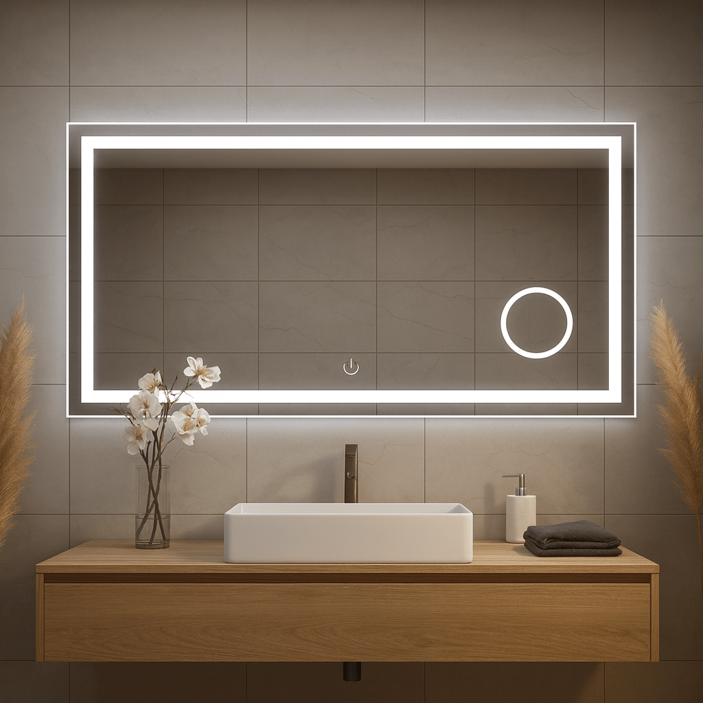 Large Rectangular LED Mirror with On / Off Mirror Touch Switch