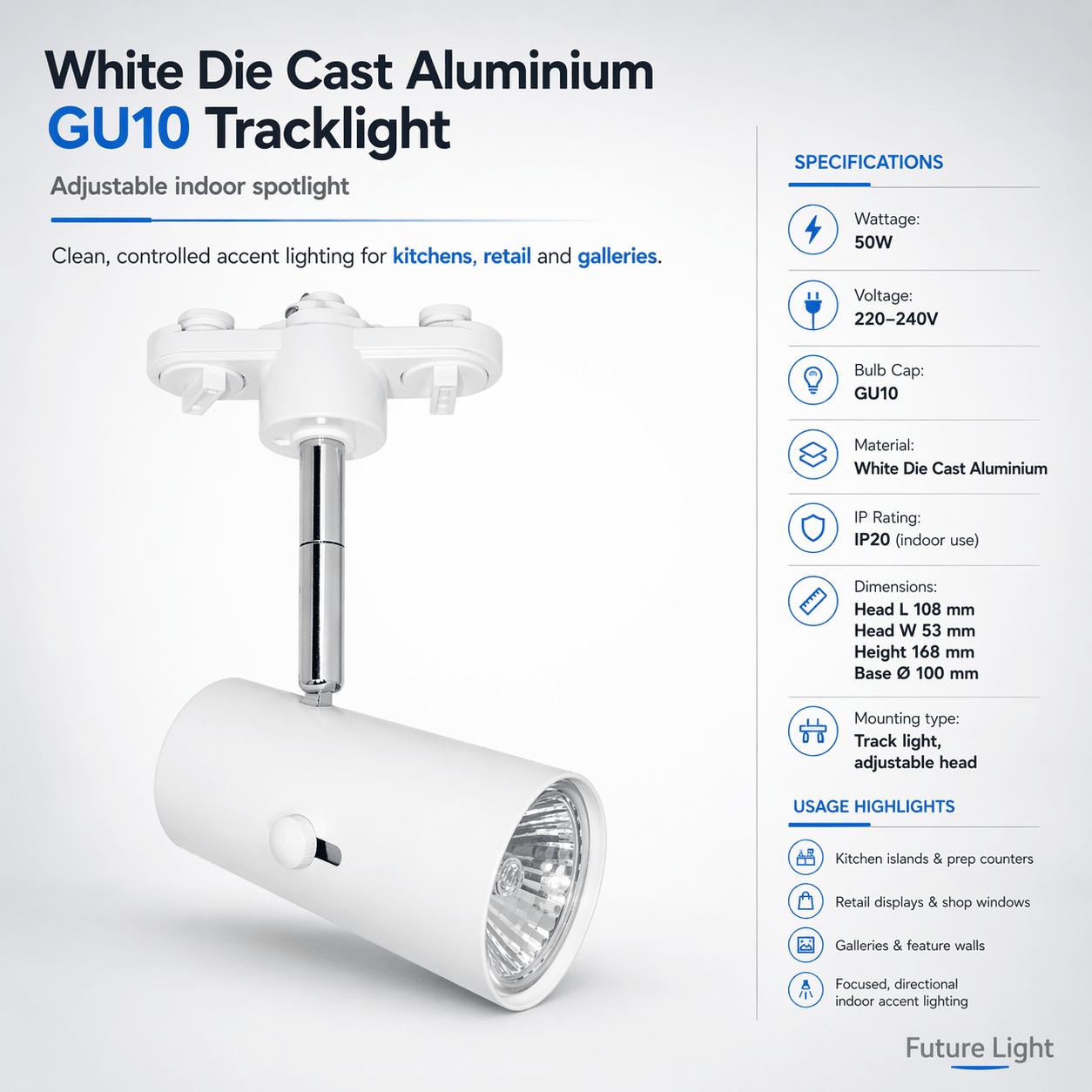 White Die Cast Aluminium GU10 Tracklight