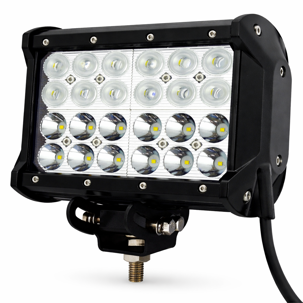 LED work light with black casing on a white background