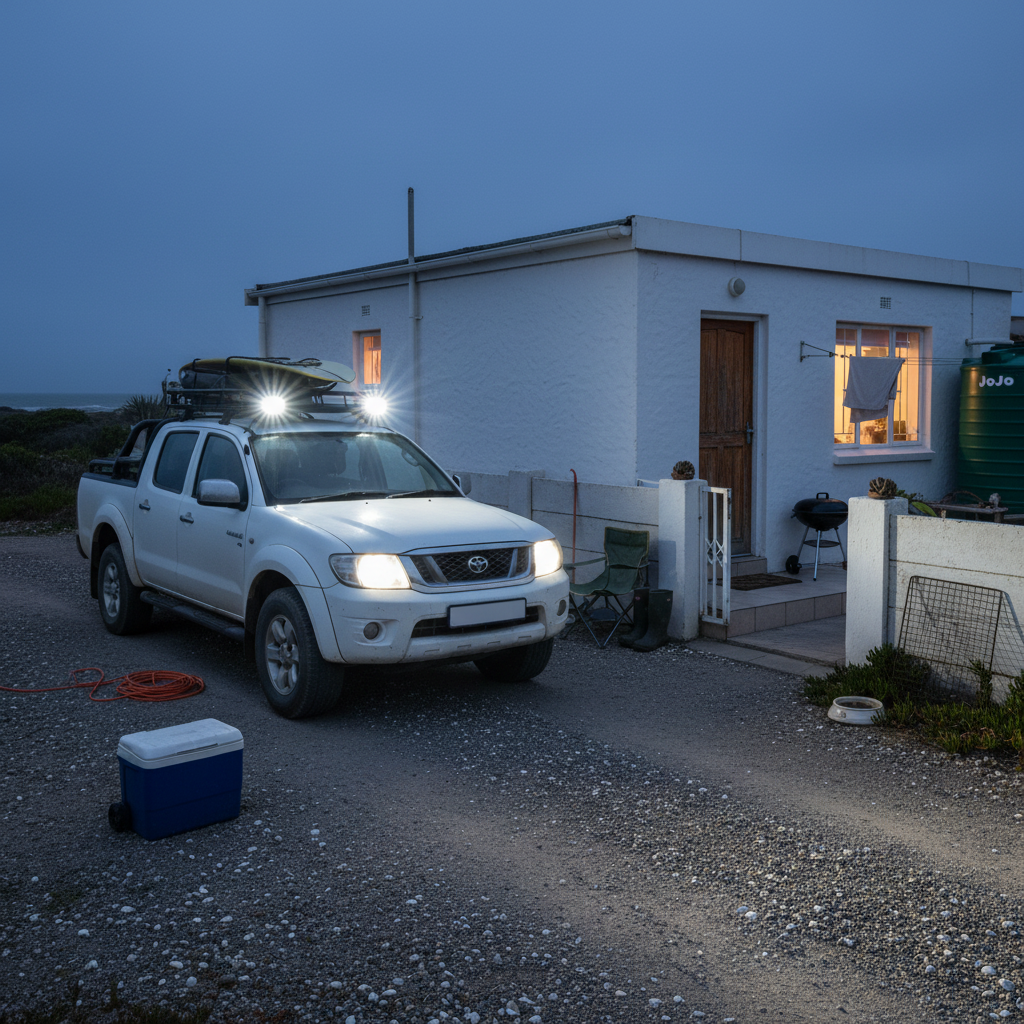 LED work light with black casing on a white background