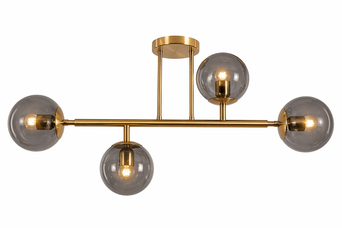 Satin Gold Metal Ceiling Fitting with Smoke Colour Glass