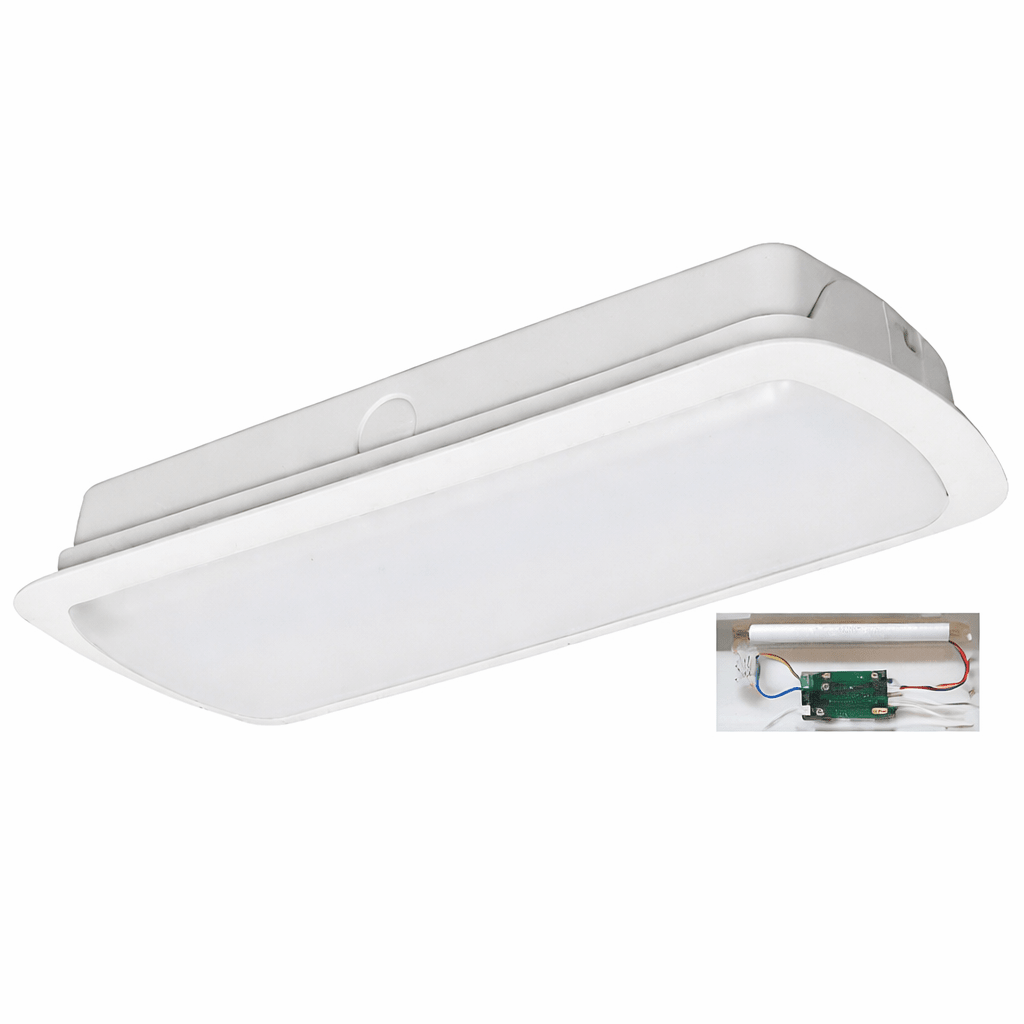 Ceiling light fixture with inset showing internal components on a white background