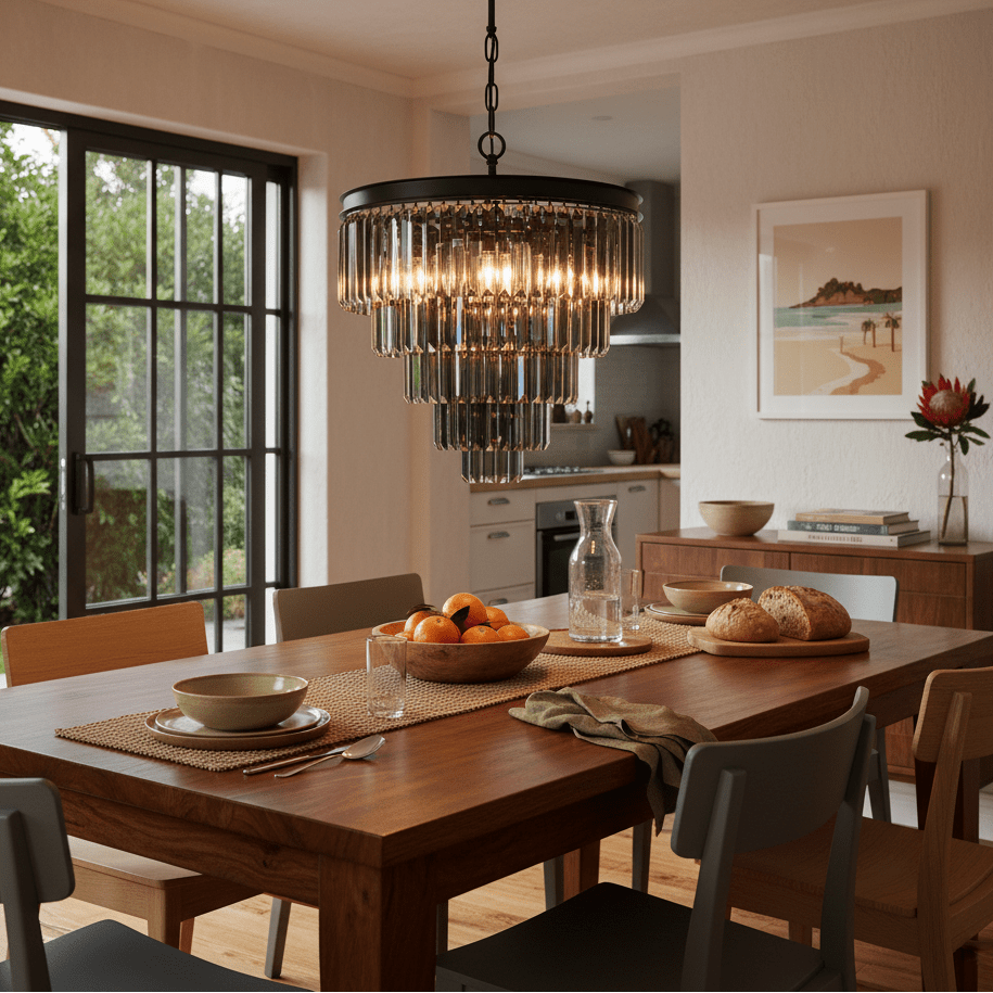 Charcoal Grey 5 Tier Crystal Chandelier - Elegant Home Décor