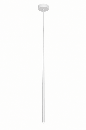 Sleek white LED baton pendant light with adjustable height, ideal for modern interiors.