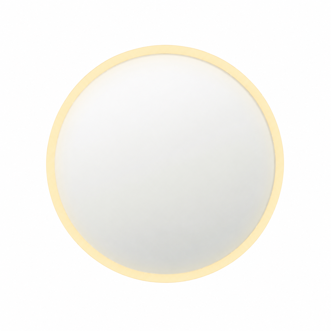Round mirror with a beige frame on a white background