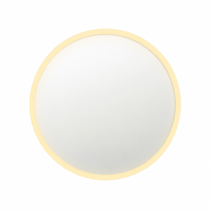 Round mirror with a beige frame on a white background