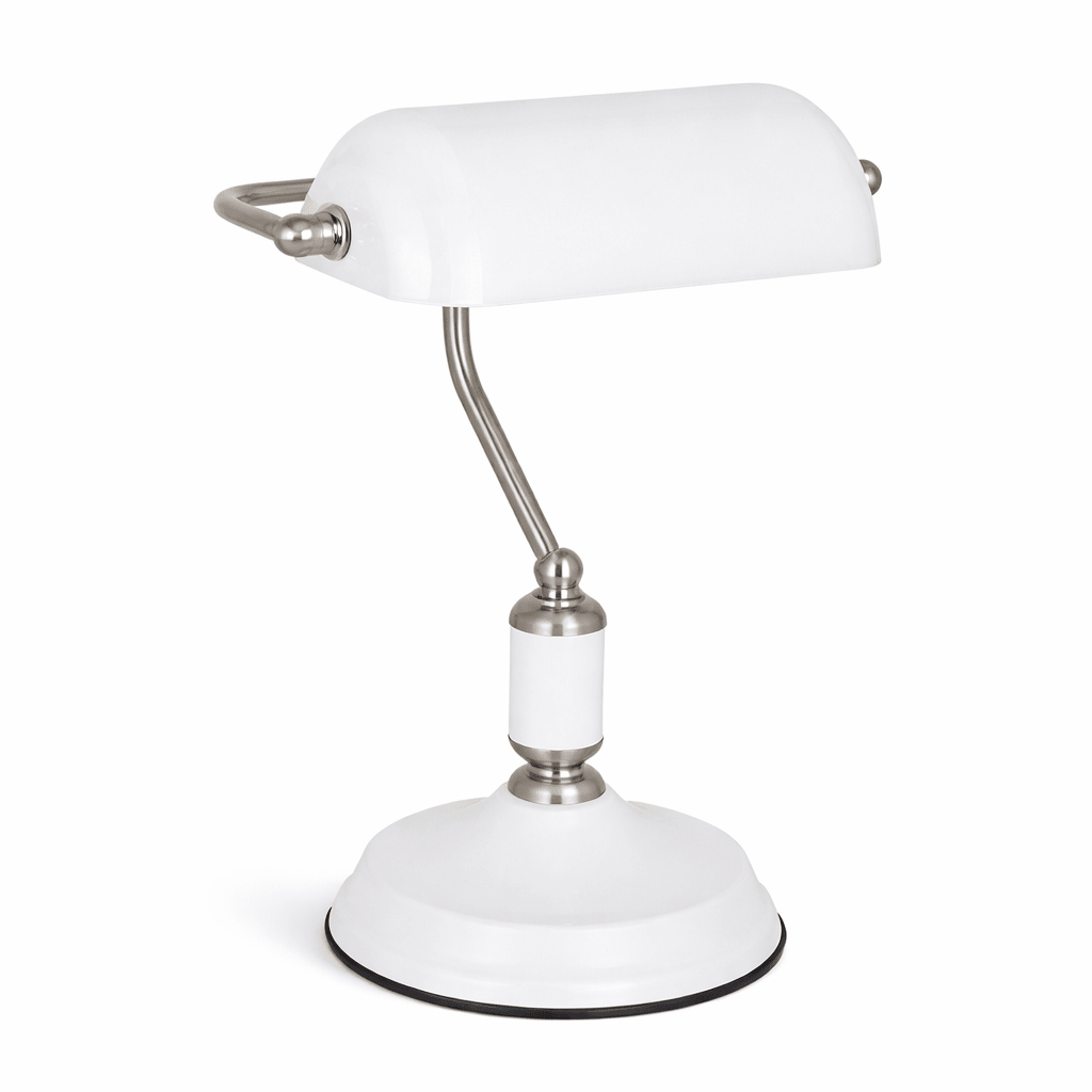Bankers Table Lamp White & Satin Nickel