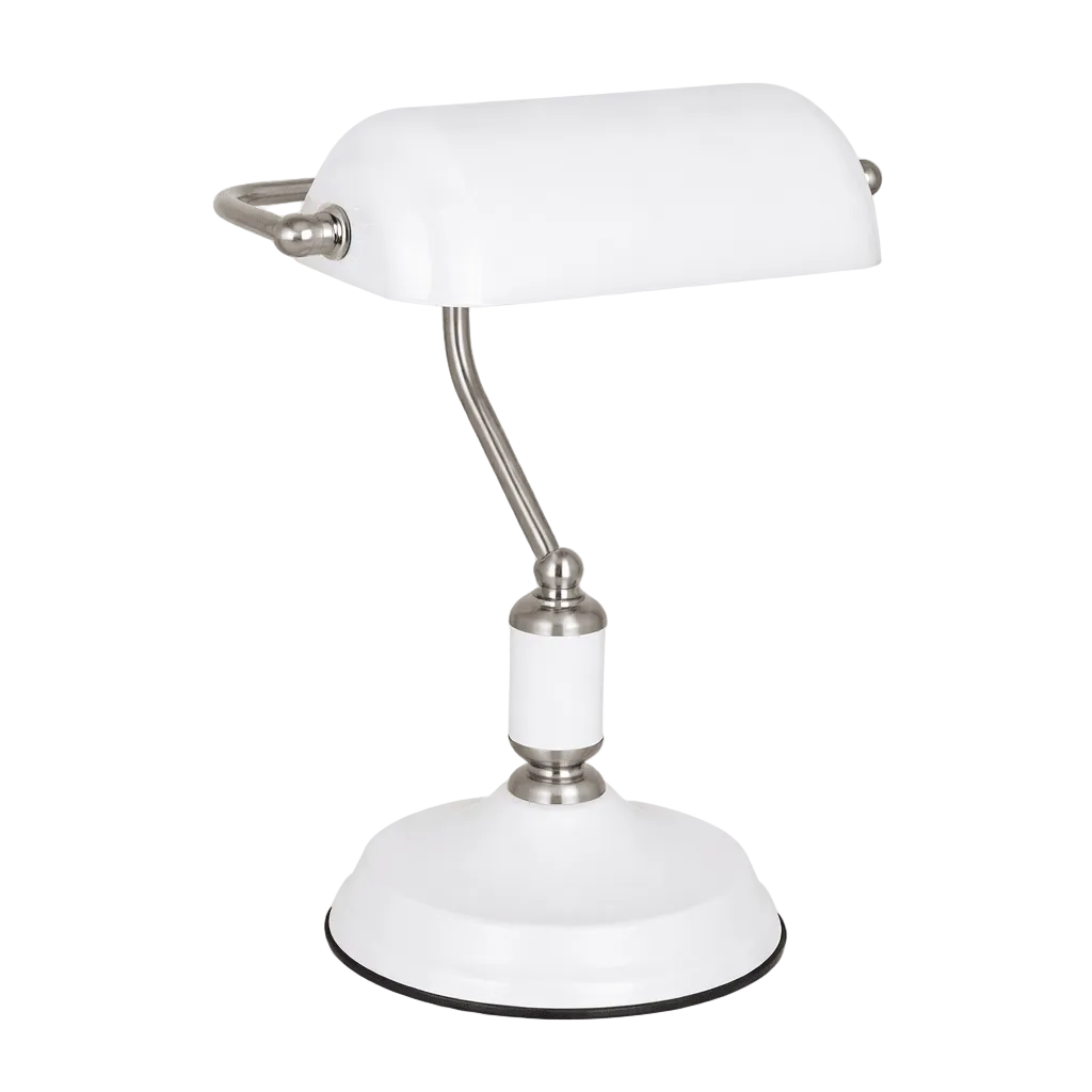 Bankers Table Lamp White & Satin Nickel