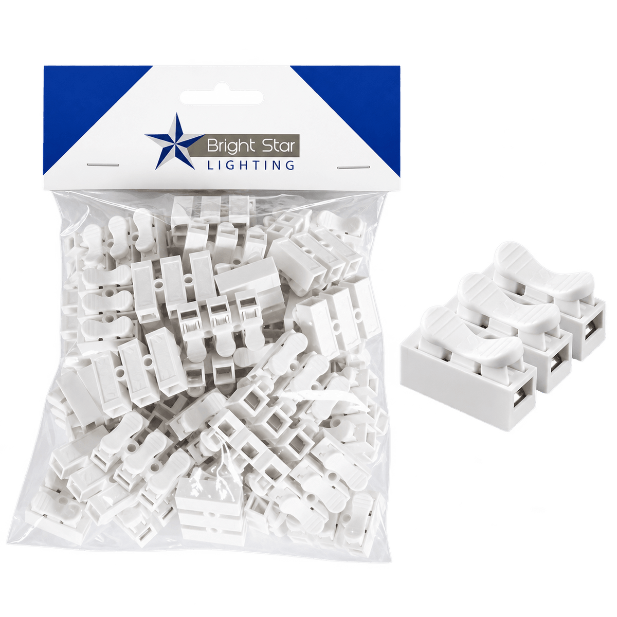 50 pack of 3 pole cable quick connectors on transparent background