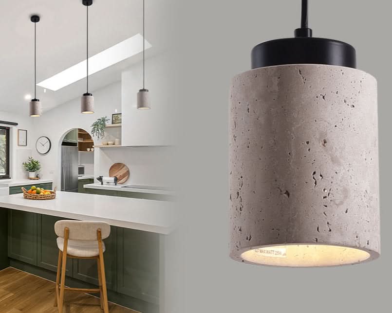 Concrete pendant light in a modern kitchen setting