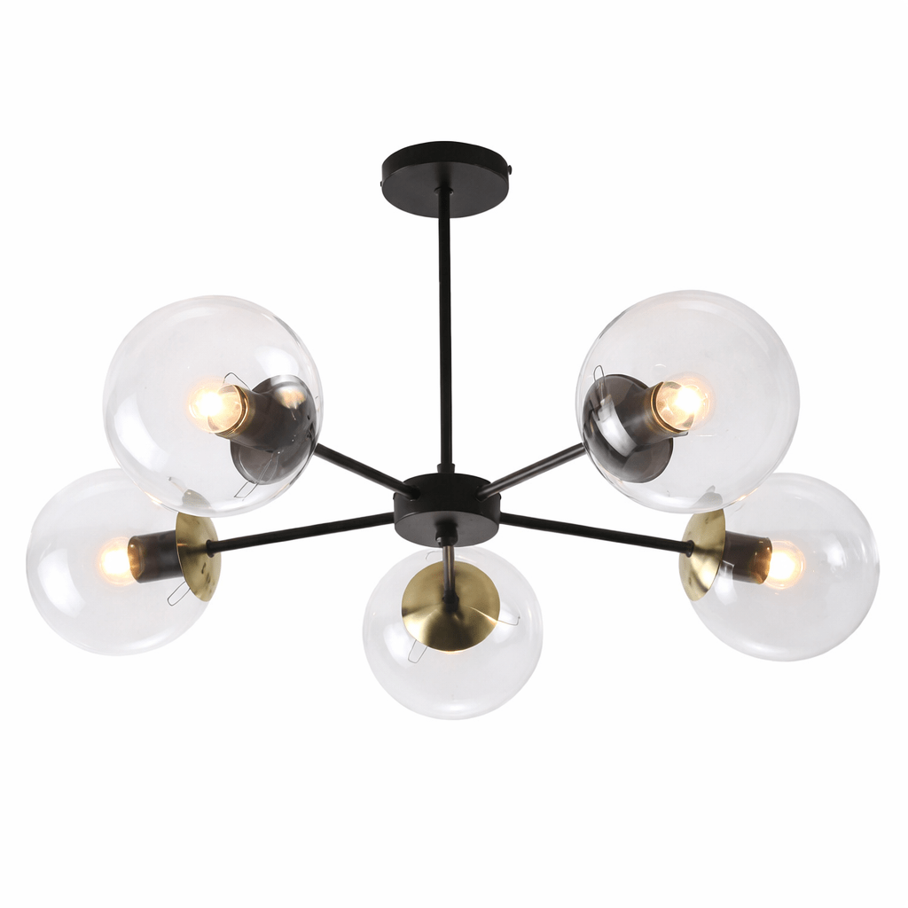5 Light Black and Antique Brass Pendant