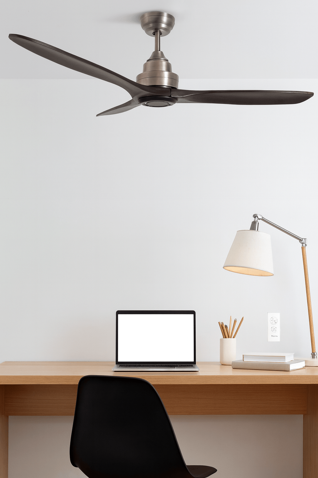 Ceiling Fan - 3 Blade Satin Nickel Finish / Solid Wood Blades (Walnut)