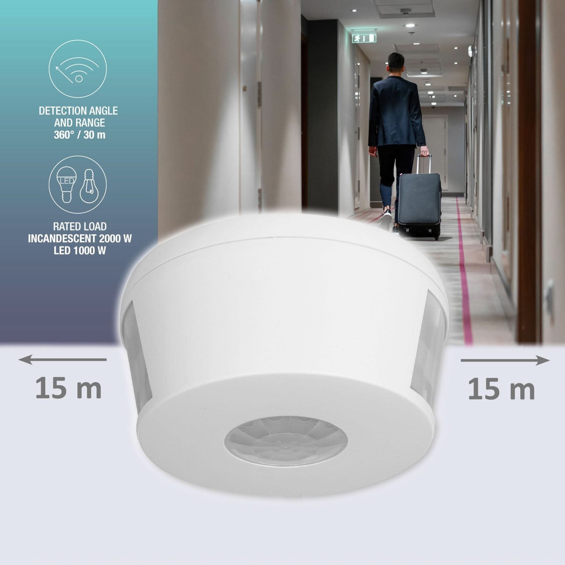 Corridor Motion Sensor - 30m Range, Adjustable Timer