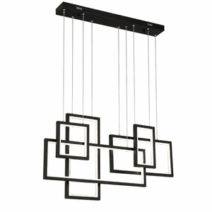Modern pendant light with geometric design on a white background