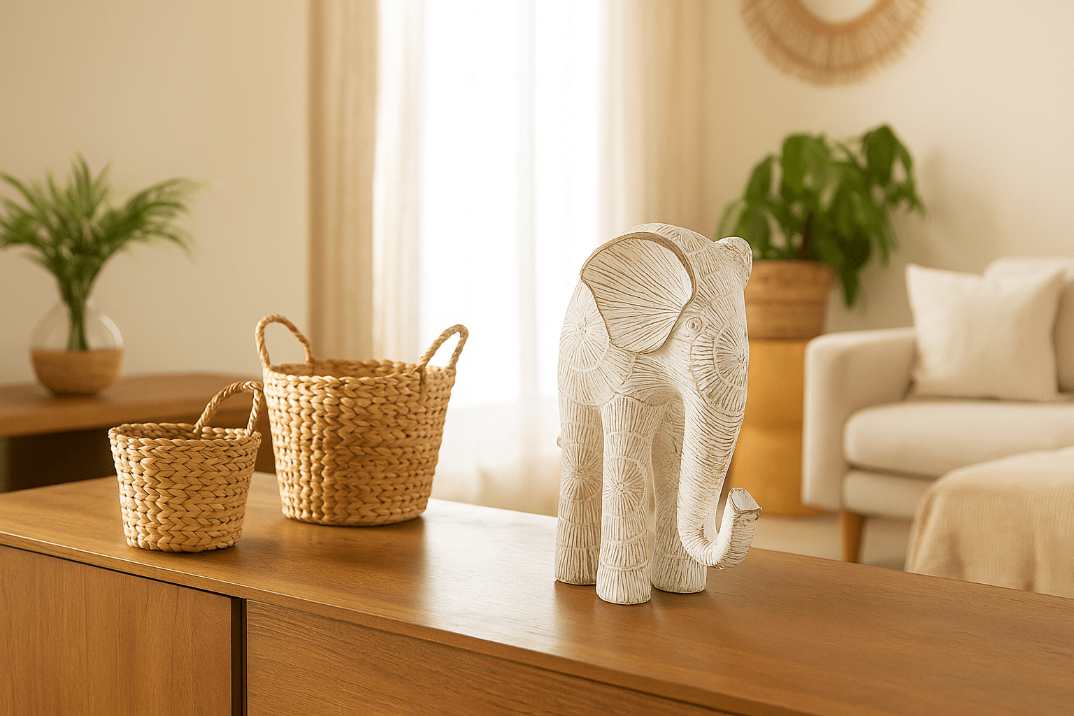 Wooden Sunburst Elephant Figurine