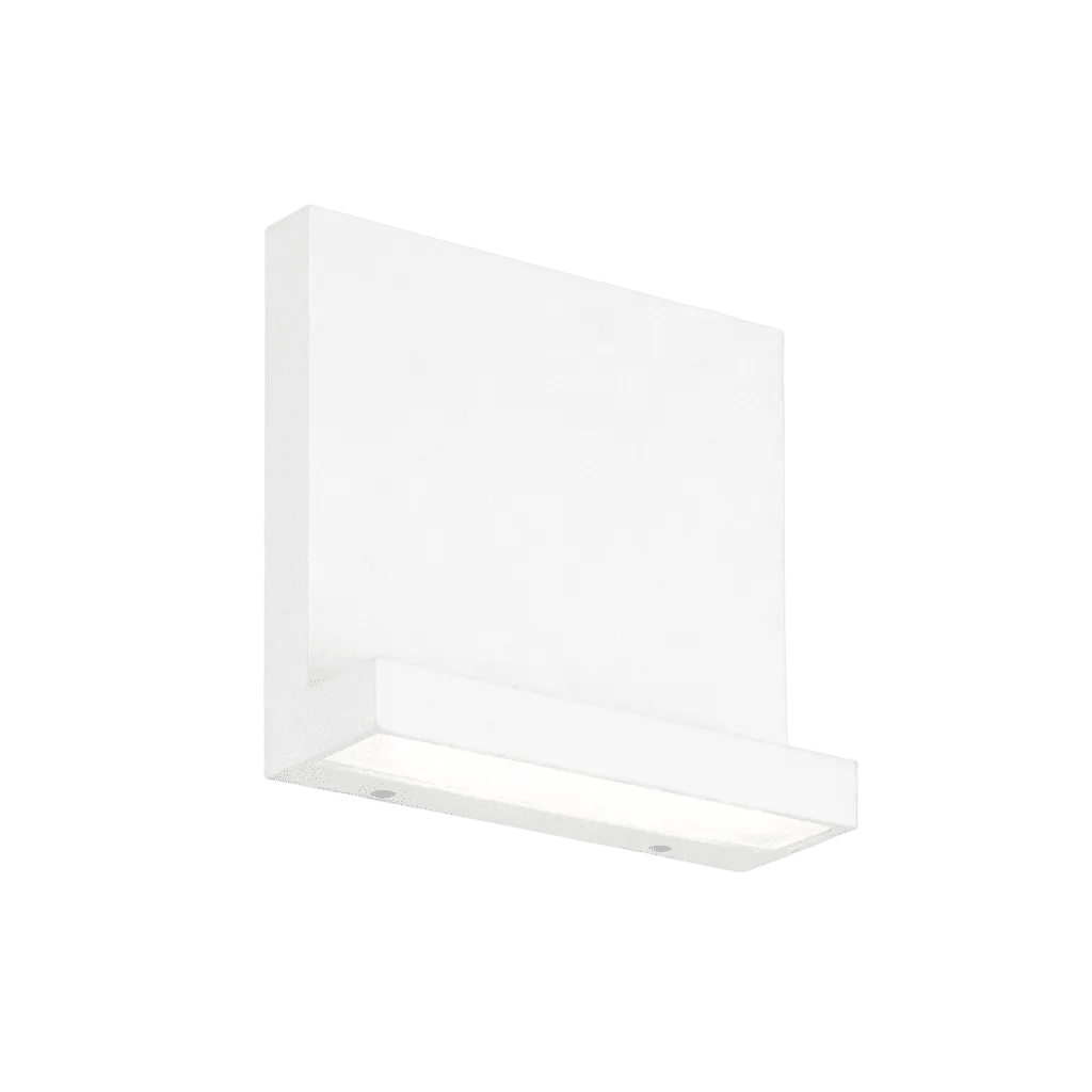 White rectangular wall-mounted LED light fixture with down-facing light bar against green background