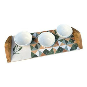 Olive Leaf Neutral Ceramic Platter Set