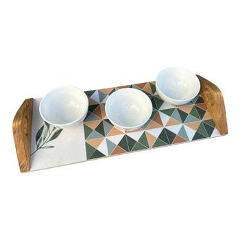 Olive Leaf Neutral Ceramic Platter Set