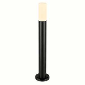 Obelisk Outdoor Bollard with a sleek black design and a light top, ideal for modern outdoor spaces.