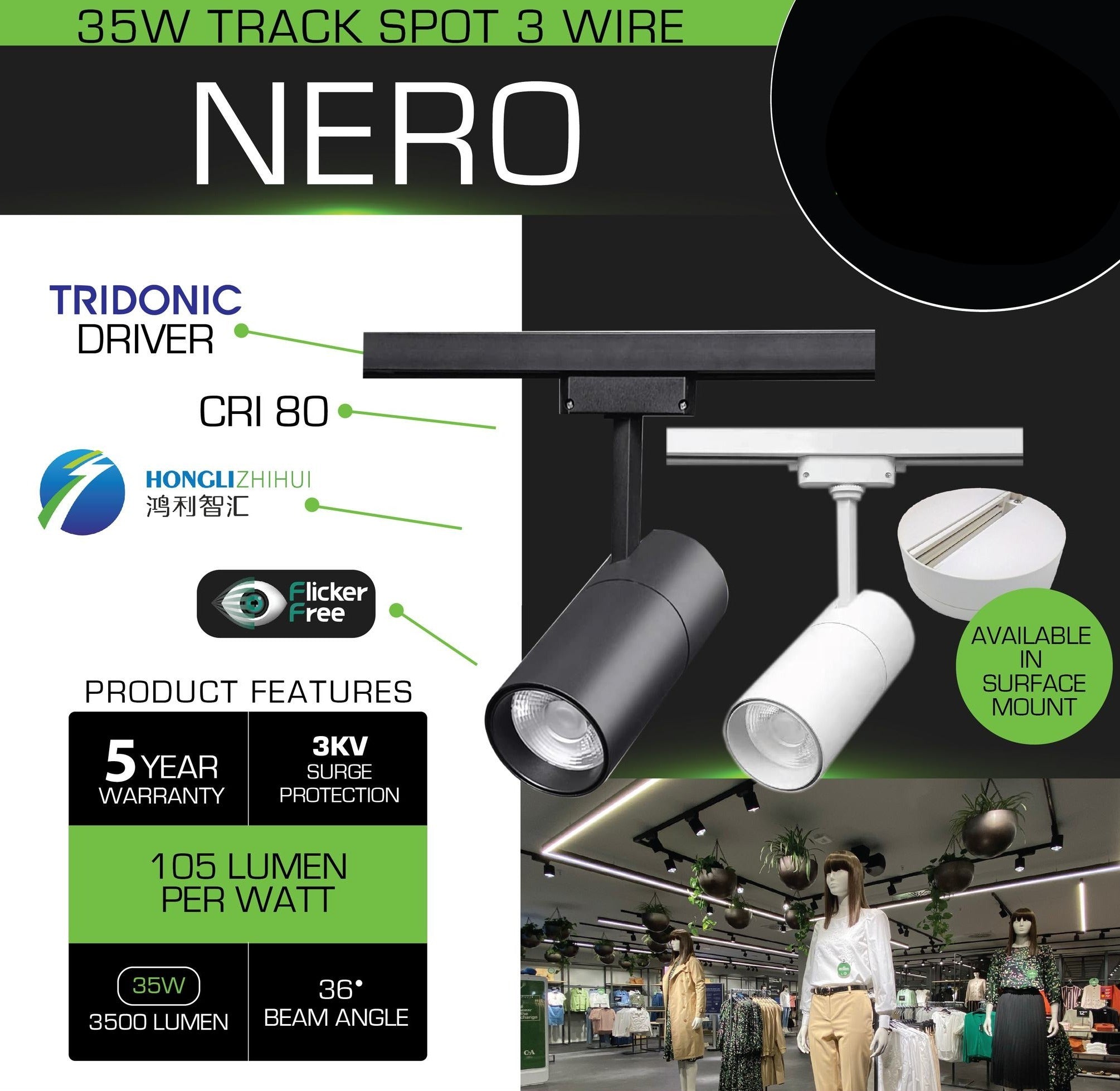 Nero 35W 3 Wire LED Track Spot - Future Light - LED Lights South Africa