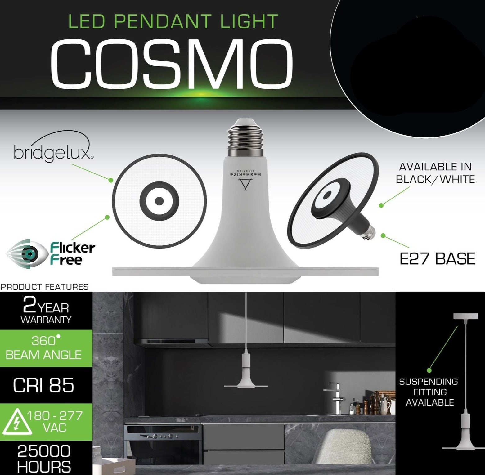 Cosmo Black Pendant Light Bulb - Future Light - LED Lights South Africa