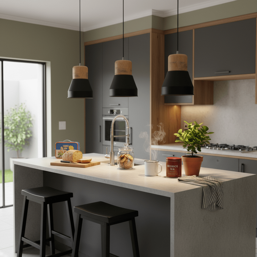 Pendant - Black & Wood 195mm