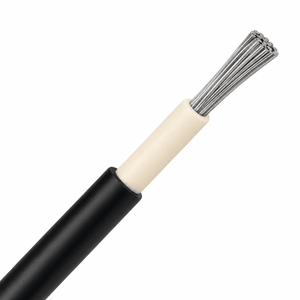 Close-up of a black 5 meter solar cable with a 6mm diameter, showcasing stranded tin-plated copper conductors.