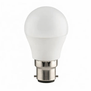 Dimmable LED Golf Ball bulb with B22 cap, featuring a smooth white finish and rounded shape.
