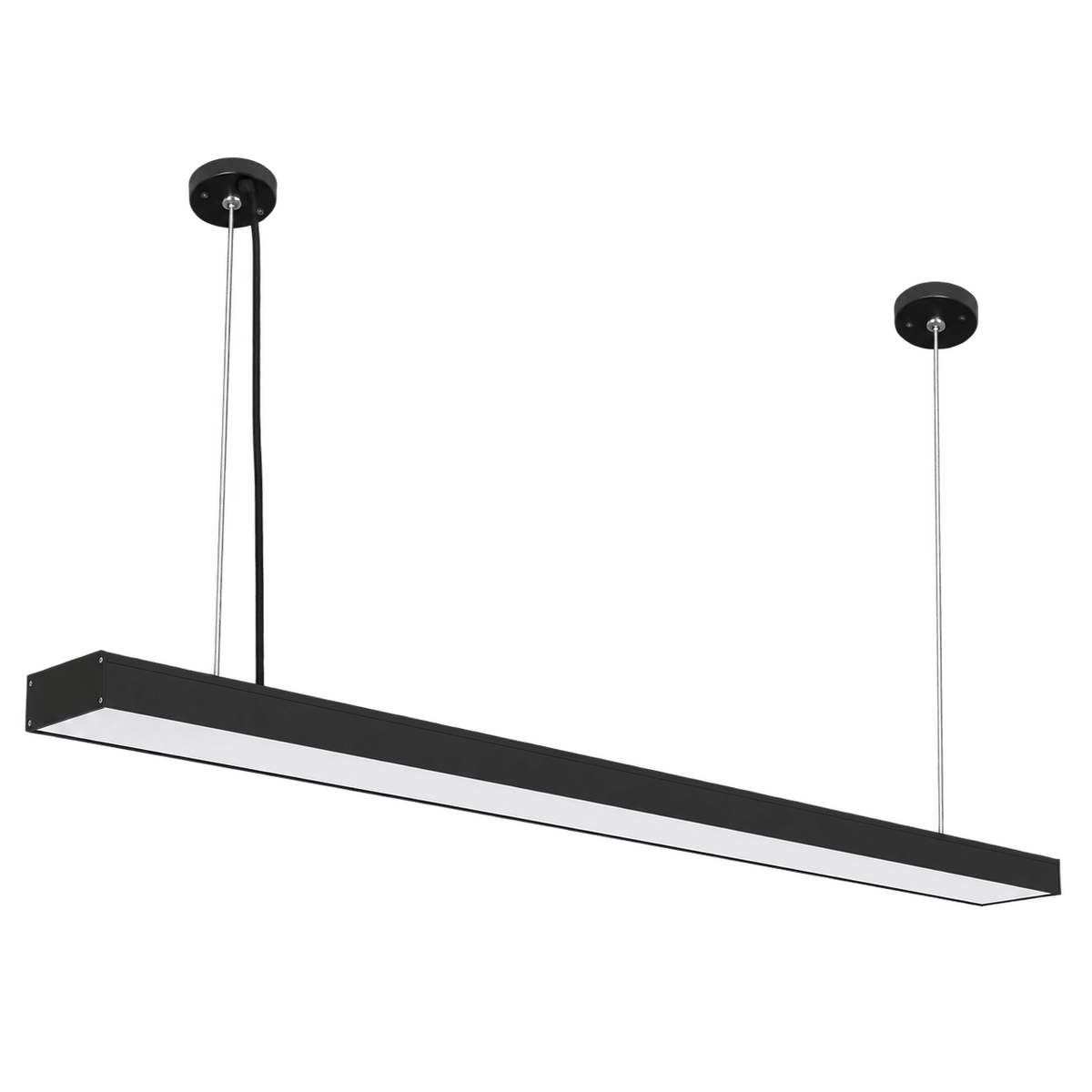 36W matt black CCT linear LED pendant on transparent background
