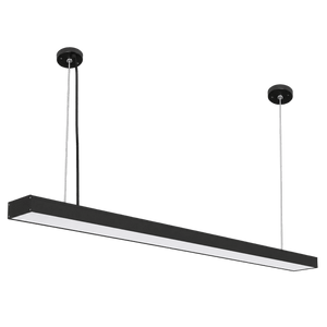 36W matt black CCT linear LED pendant on transparent background