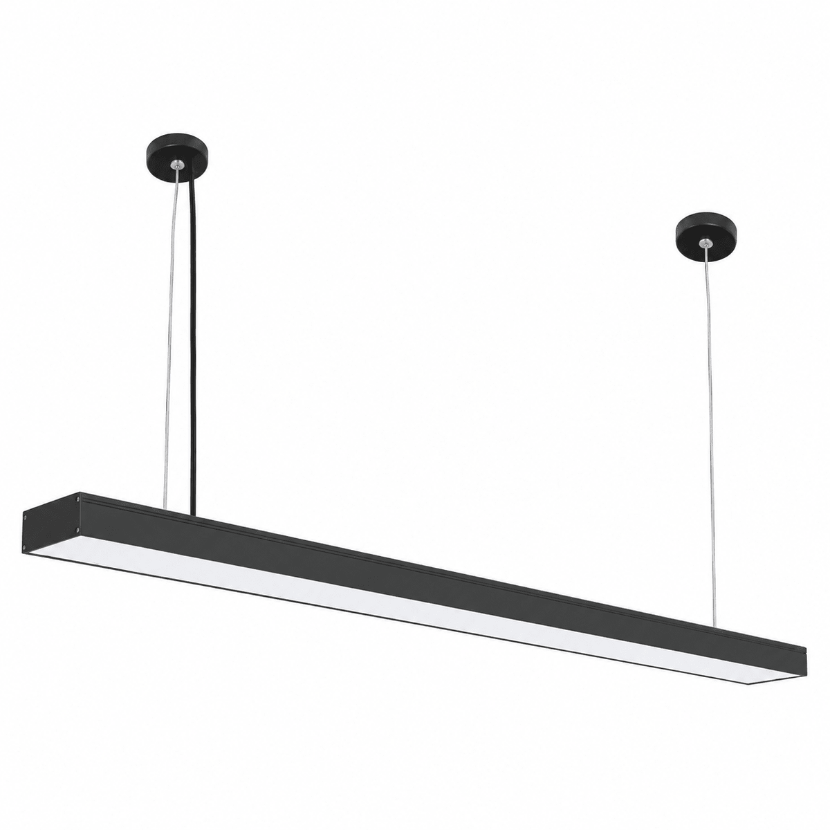 36W matt black CCT linear LED pendant on white background