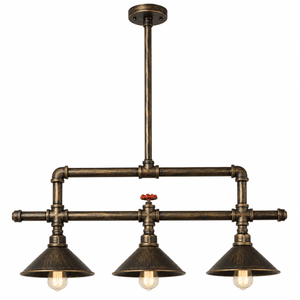 Three-light aluminium pendant light with a matt bronze finish and structured shades.