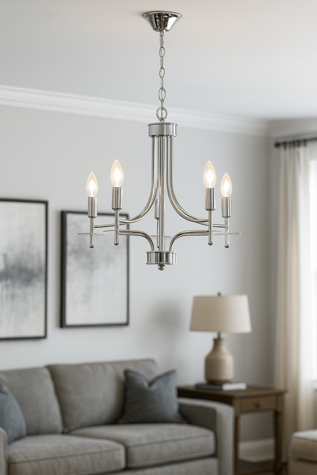 Polished Chrome Chandelier Adjustable Indoor Light