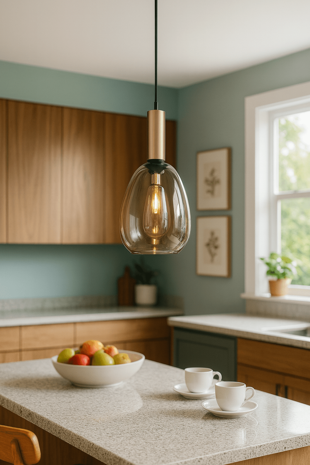 Brushed Gold & Champagne Glass Pendant Light