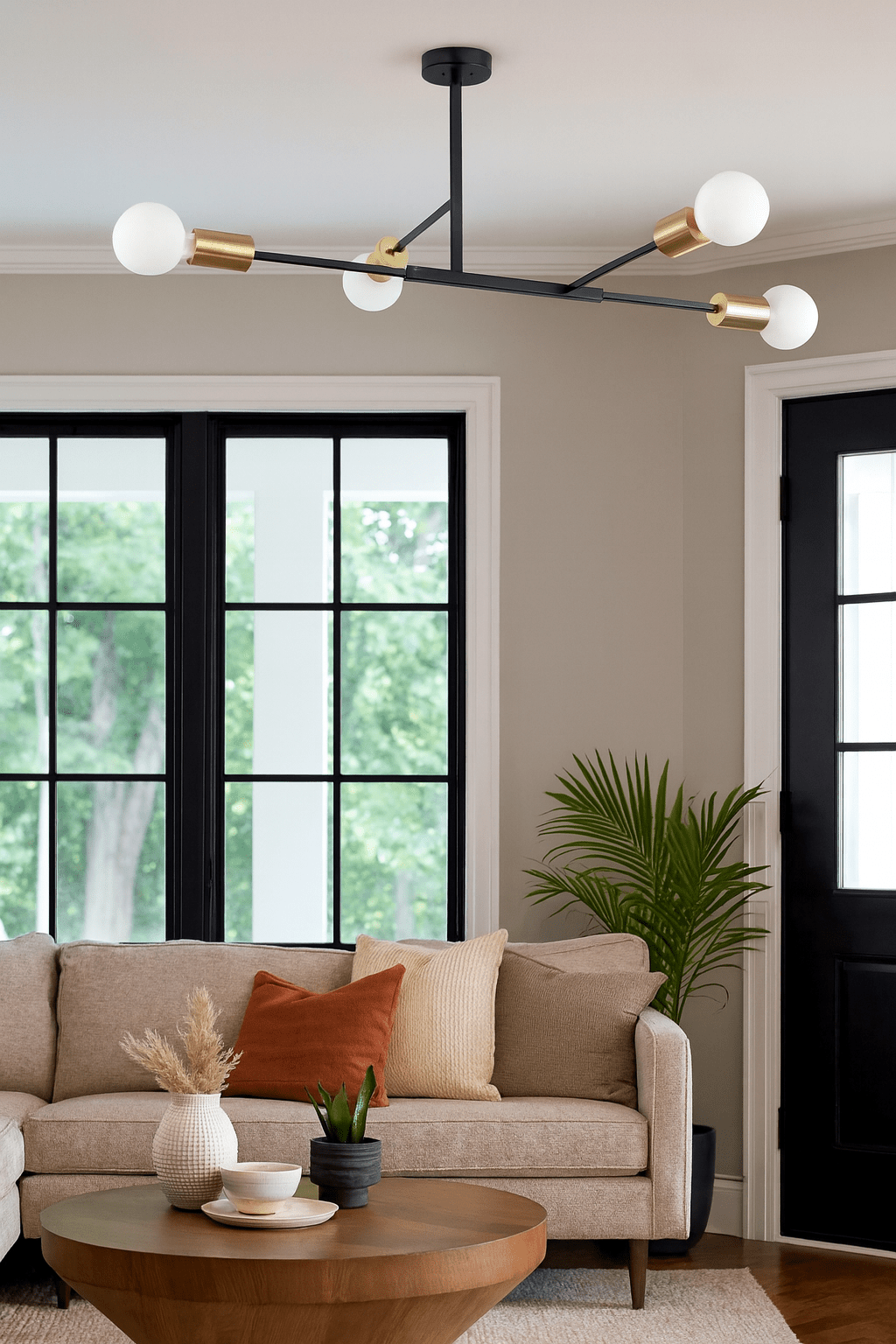 4 Light Black & Brass Ceiling Light