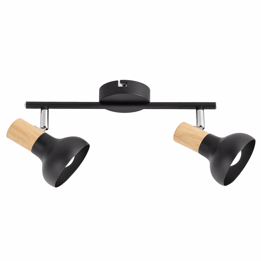 2 Light Black Metal with Wood Finish and Polished Chrome Spotlight